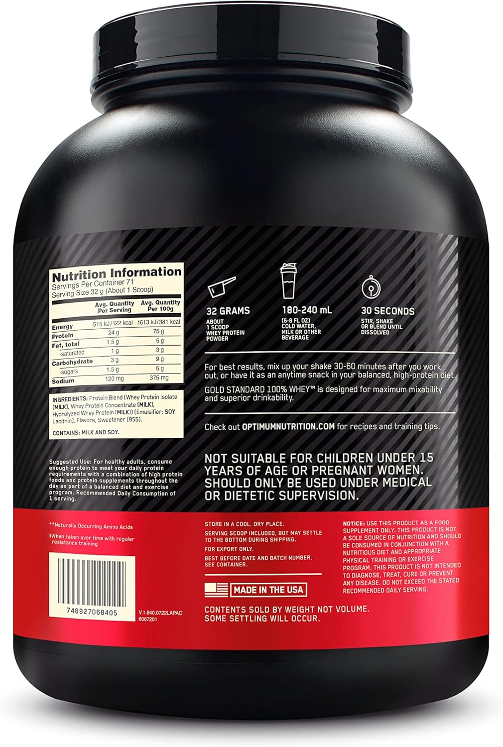 Optimum Nutrition 100% Whey Protein Gold Standard (5 Lbs) Milk Tea ( servings) EXP Jan 2026 - NutriFirst Pte Ltd