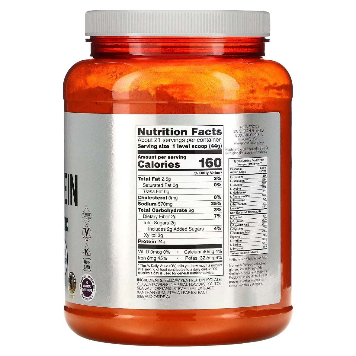 NOW Foods Sports Pea Protein Pure Creamy Chocolate 2 lbs (907 g) EXP June 2026 - NutriFirst Pte Ltd