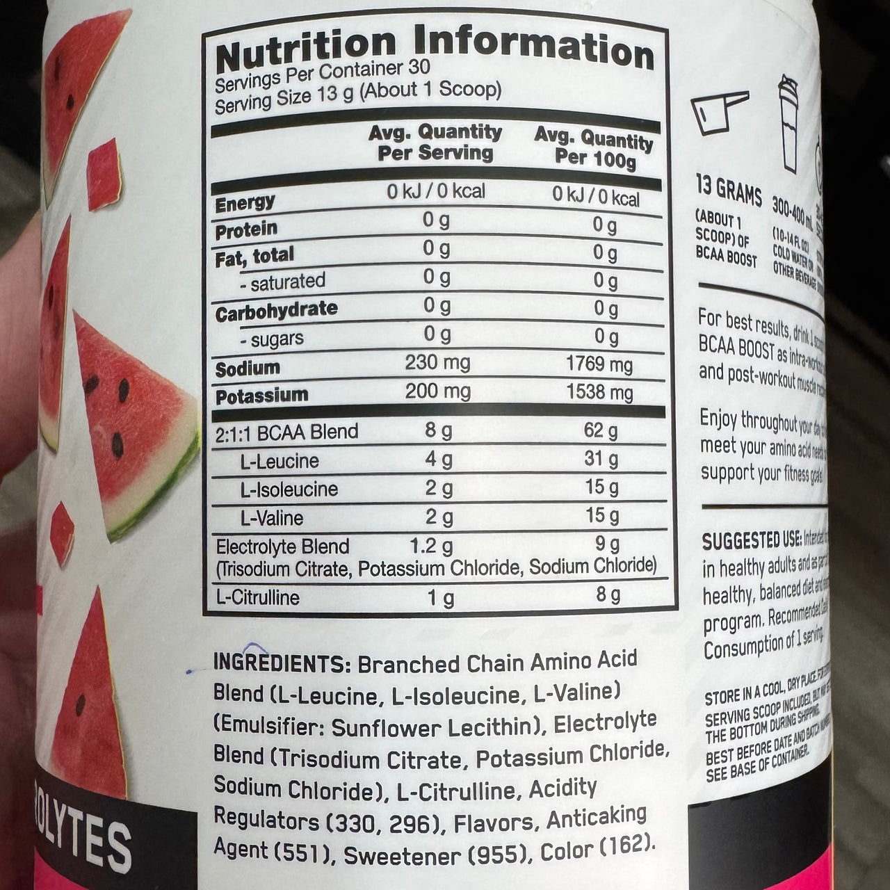 Optimum Nutrition BCAA Boost Watermelon Cooler Flavour (390g) 30 Servings EXP 21 Aug 2026