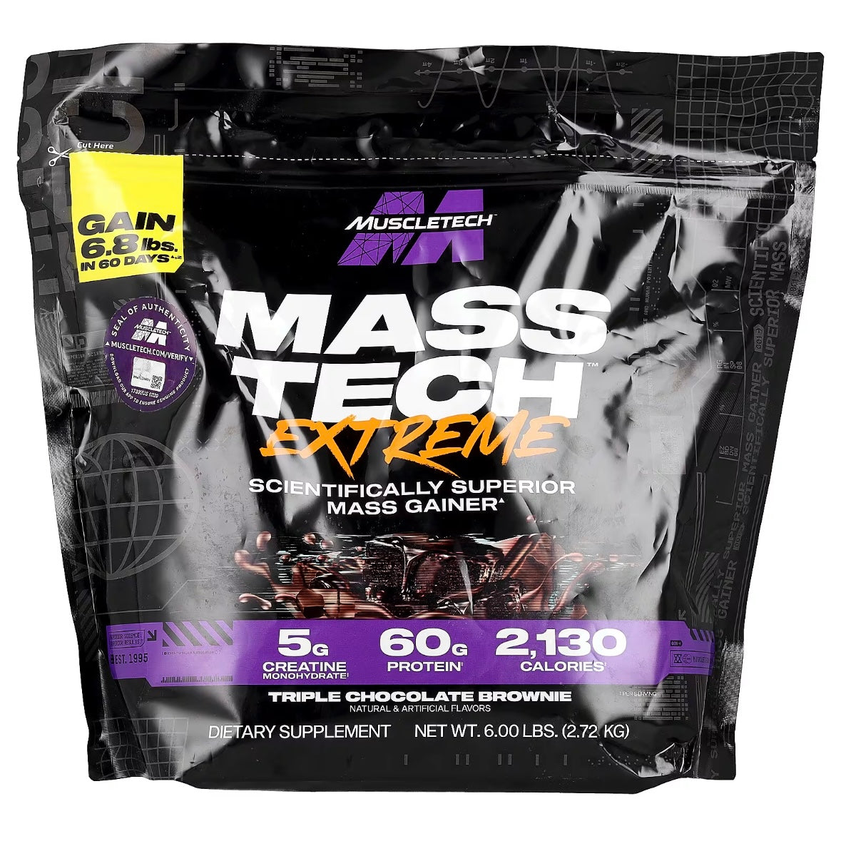 MuscleTech Mass-Tech™ Extreme 2000 Triple Chocolate Brownie 6 lbs (2.72 kg) EXP May 2027 - NutriFirst Pte Ltd