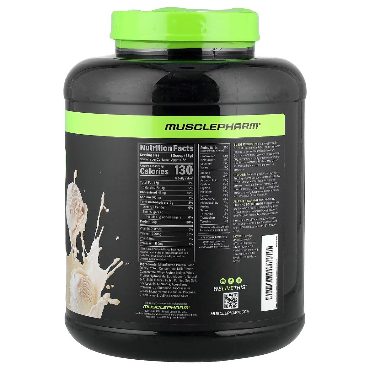 MusclePharm Combat Protein Powder Vanilla Ice Cream 4.2 lb (1.84 kg) EXP June 2028 - NutriFirst Pte Ltd