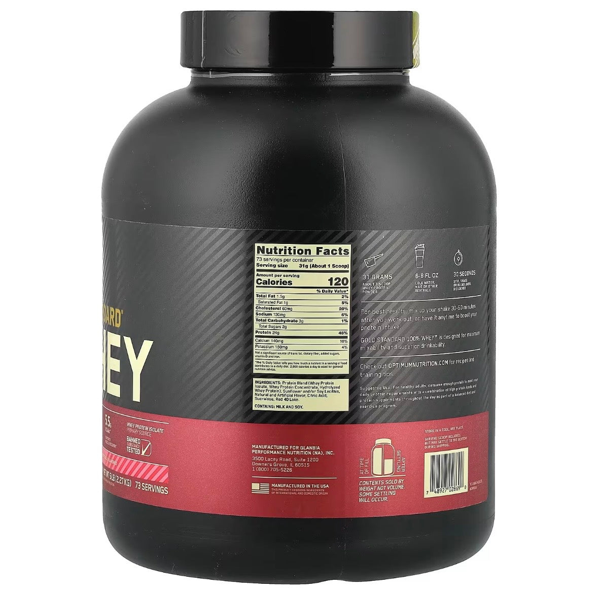 Optimum Nutrition 100% Whey Protein Gold Standard (5 Lbs) Delicious Strawberry (73 servings) EXP - NutriFirst Pte Ltd