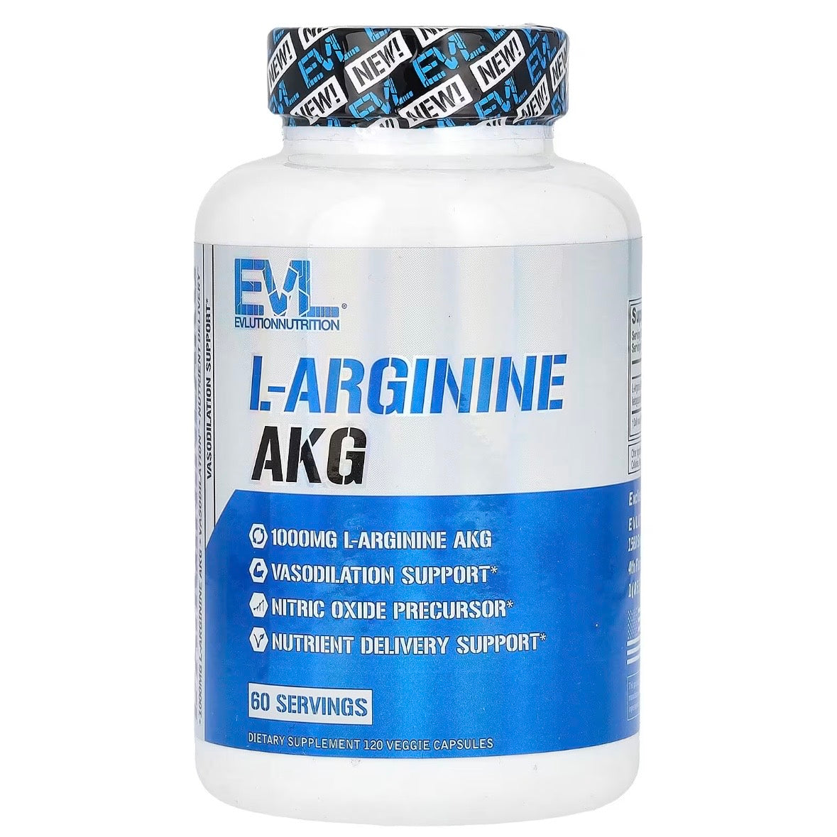 EVLution Nutrition L-Arginine AKG 120 Veggie Capsules (500 mg per Capsule) EXP Apr 2026 - NutriFirst Pte Ltd