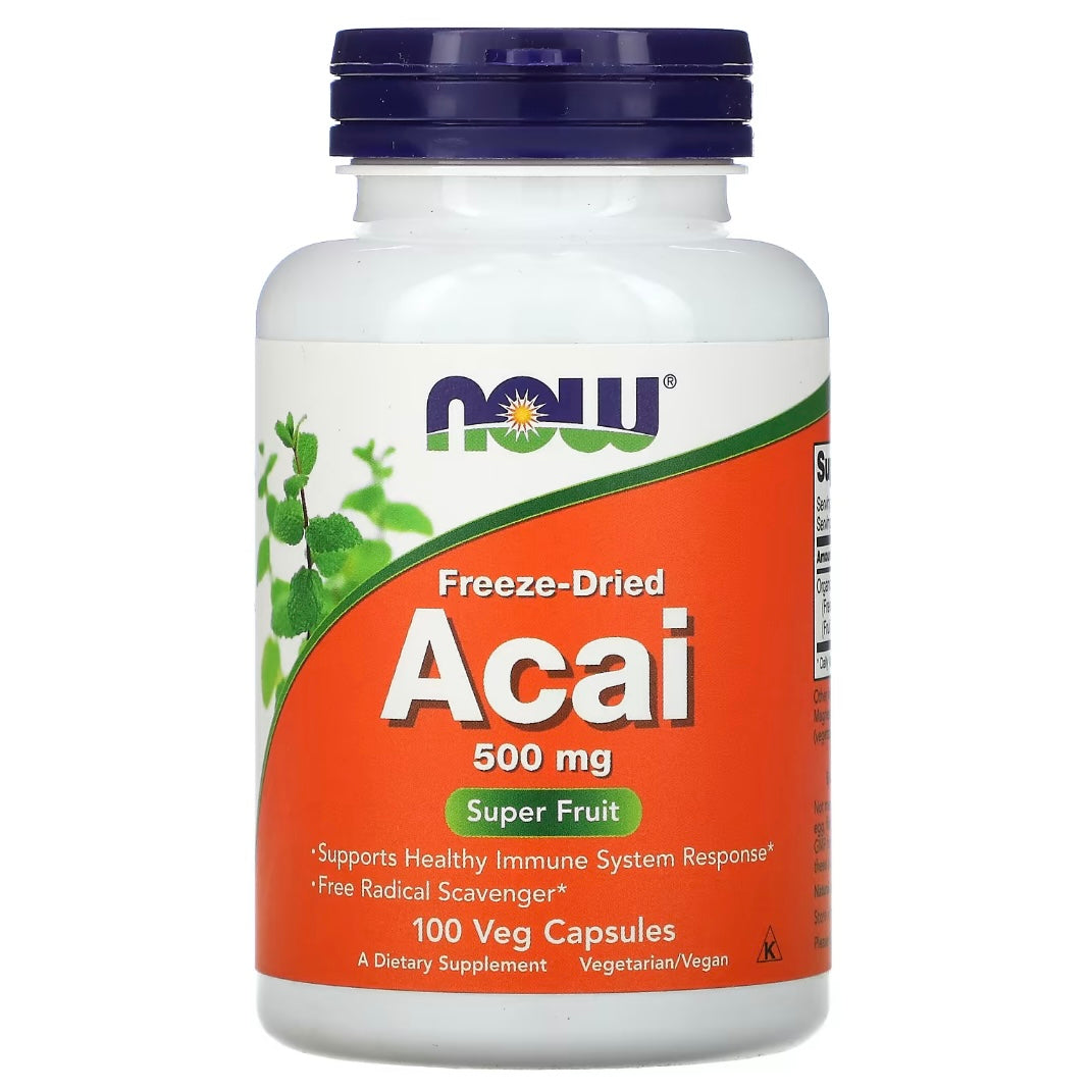 NOW Foods Freeze-Dried Acai 500 mg 100 Veg Capsules EXP May 2027 - NutriFirst Pte Ltd