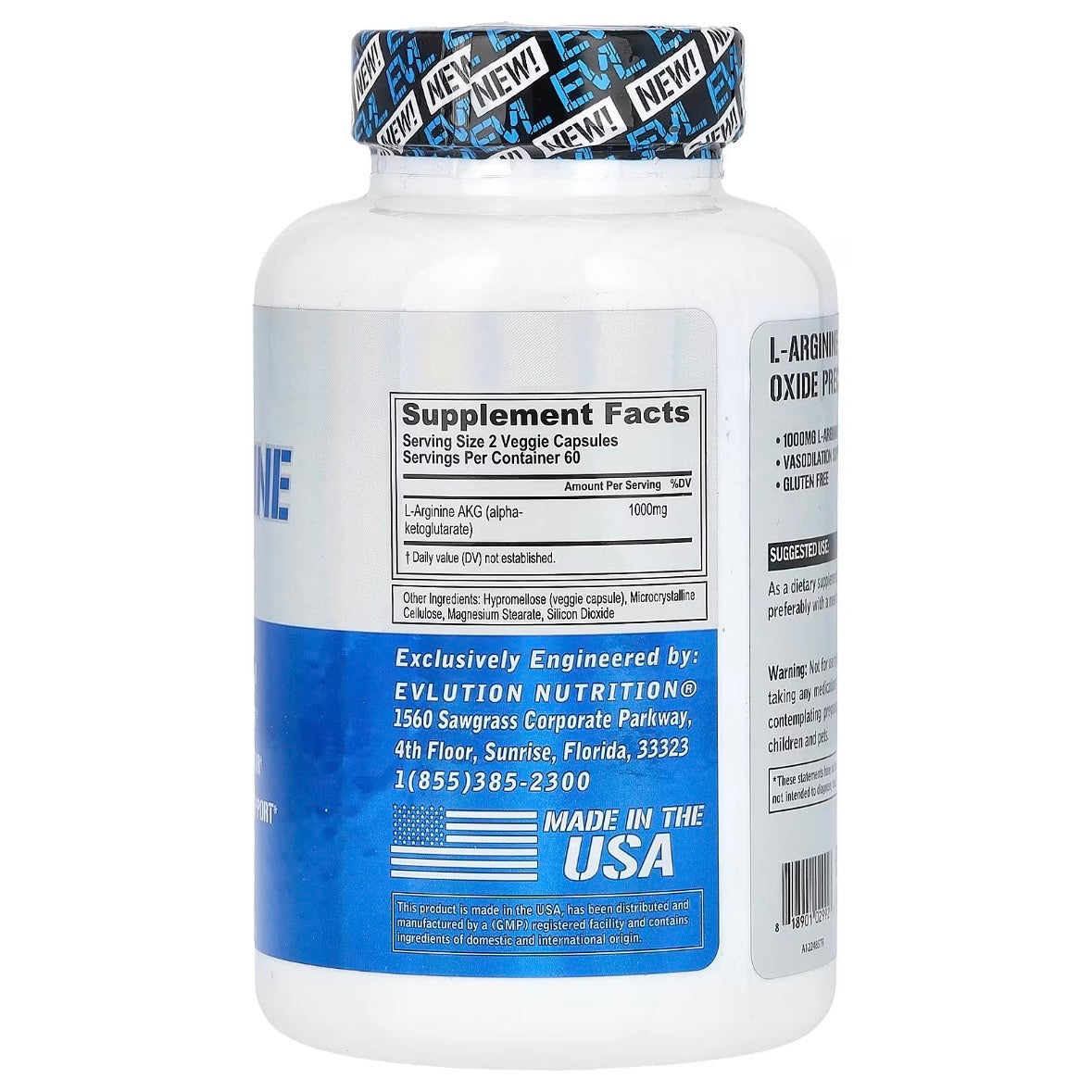 EVLution Nutrition L-Arginine AKG 120 Veggie Capsules (500 mg per Capsule) EXP Apr 2026 - NutriFirst Pte Ltd