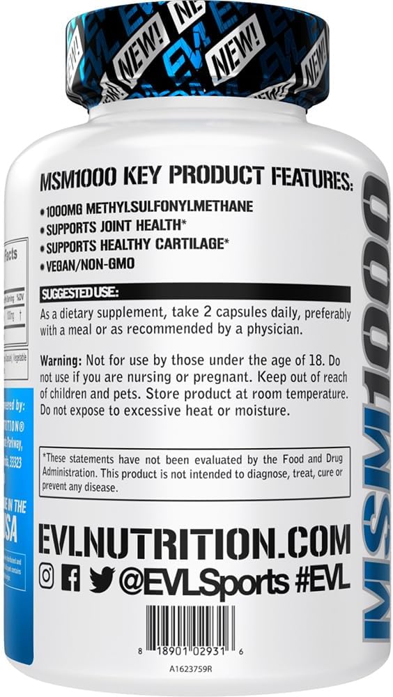 EVLution Nutrition, MSM 1000, 120 Veggie Capsules EXP Aug 2025 - NutriFirst Pte Ltd