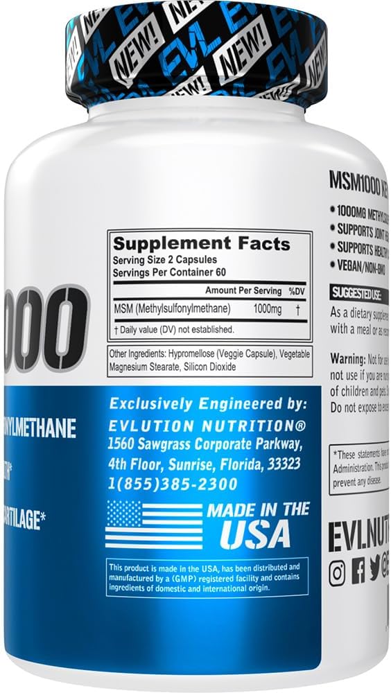 EVLution Nutrition, MSM 1000, 120 Veggie Capsules EXP Aug 2025 - NutriFirst Pte Ltd