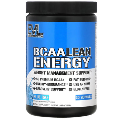 EVLution Nutrition BCAA LEAN ENERGY (270g) Blue Raz EXP Sep 2024 - NutriFirst Pte Ltd