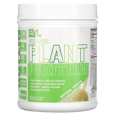 EVLution Nutrition Stacked Plant Protein Natural Vanilla 1.5 lb (680 g) - NutriFirst Pte Ltd