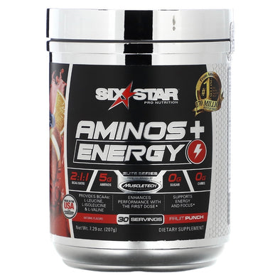 SIXSTAR Elite Series Aminos + Energy Fruit Punch 7.29 oz (207 g) Exp 22 Jun 2025 - NutriFirst Pte Ltd