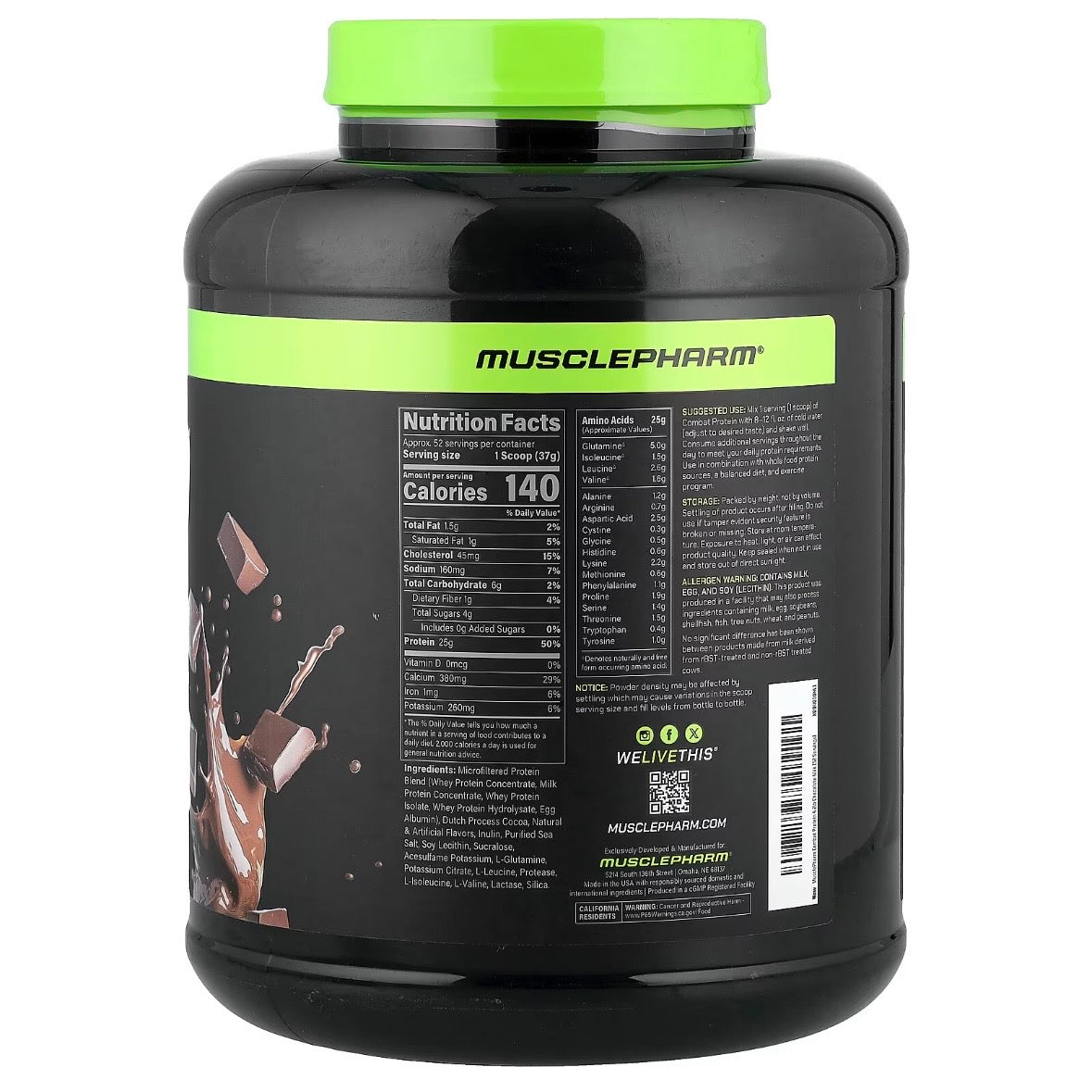 MusclePharm, Combat Protein Powder, Chocolate Milk, 4.2 lb (1.9 kg) EXP June 2028 - NutriFirst Pte Ltd