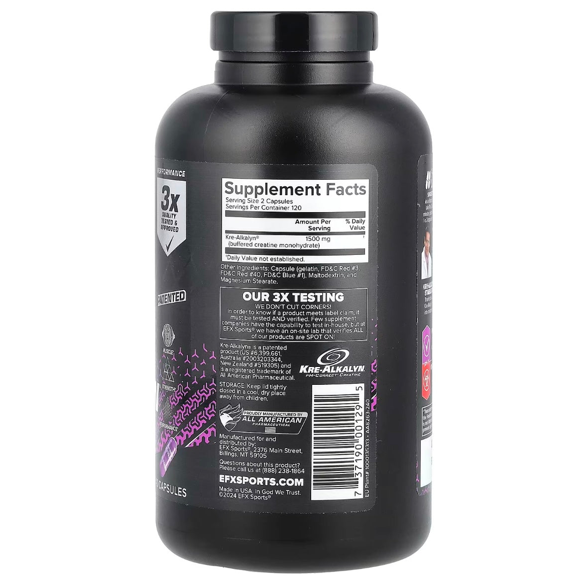 EFX Sports Kre-Alkalyn Hardcore 240 Capsules EXP May 2029 - NutriFirst Pte Ltd