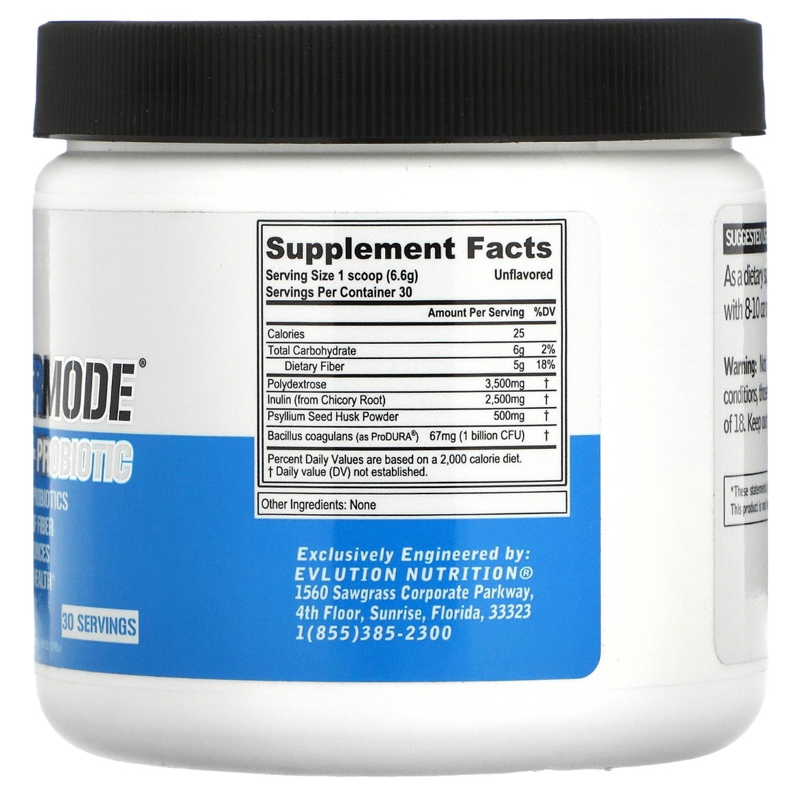 EVLution Nutrition FiberMode Fiber + Probiotic Unflavored 6.98 oz (198 g) Exp June 2025 - NutriFirst Pte Ltd