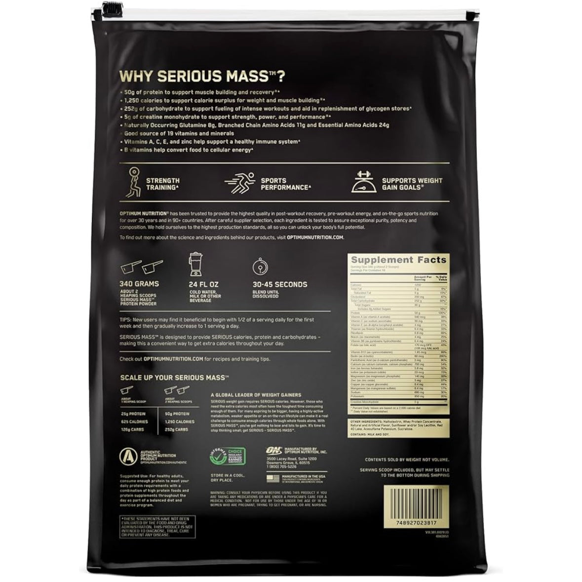 Optimum Nutrition Serious Mass (12 Lbs) Strawberry EXP 29 May 2026 - NutriFirst Pte Ltd