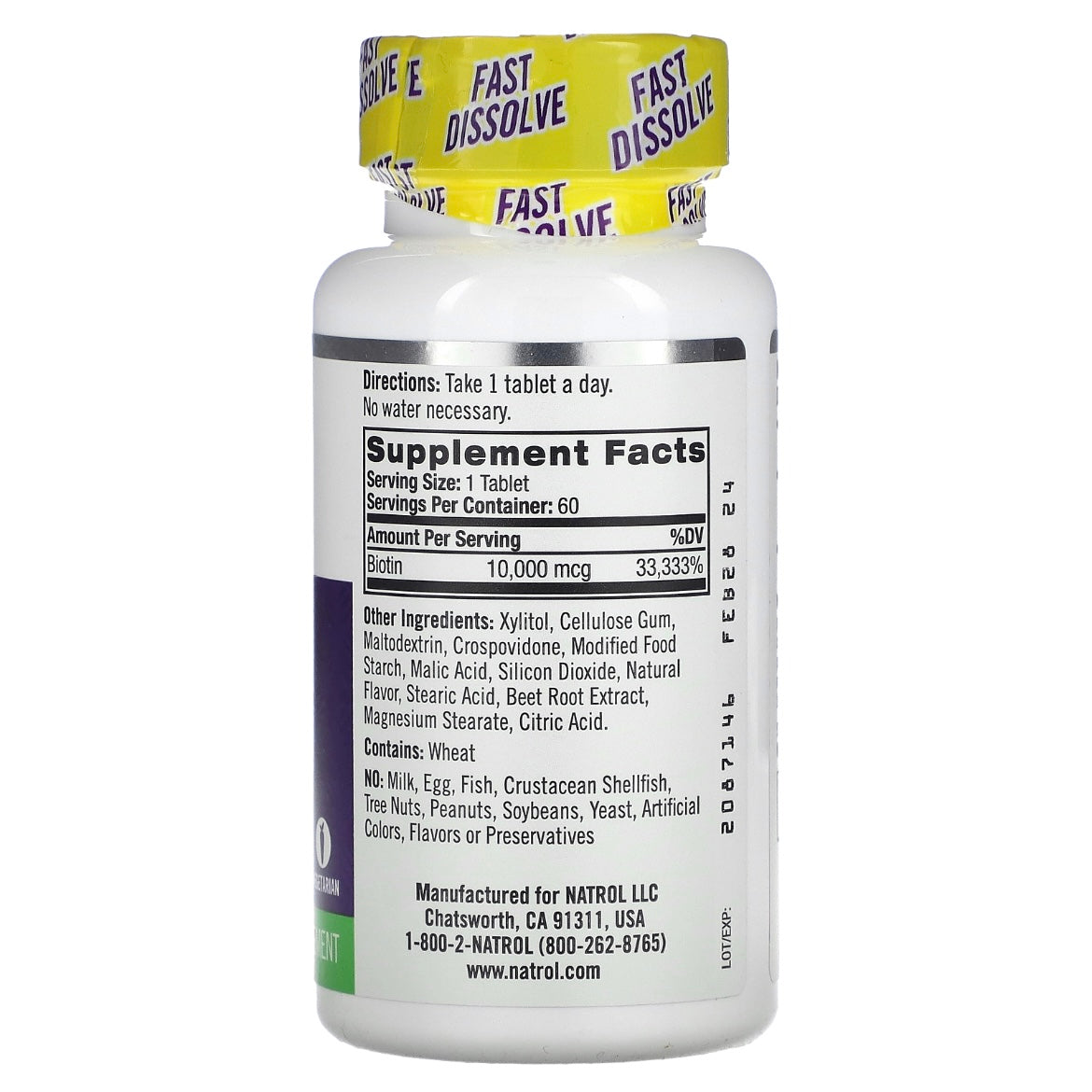 Natrol, Biotin, Fast Dissolve, Maximum Strength, Strawberry, 10,000 mcg, 60 Tablets EXP Feb 2024 - NutriFirst Pte Ltd