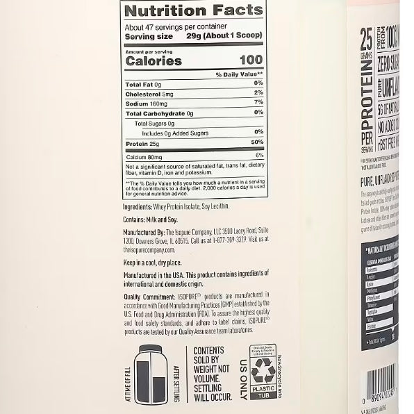 Isopure Zero Carb Protein Powder Unflavored 3 lb (1.36 kg) EXP May 2027 - NutriFirst Pte Ltd