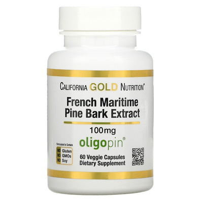 California Gold Nutrition French Maritime Pine Bark Extract Oligopin 100 mg 60 Veggie Capsules Exp Dec 2025 - NutriFirst Pte Ltd