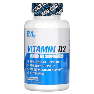 EVLution Nutrition Vitamin D3 5,000 IU 120 Softgels Exp Mar 2024 - NutriFirst Pte Ltd