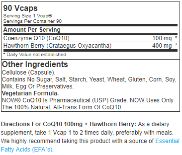 NOW CoQ10 100Mg w/ Hawthorn Berry (90 Vcaps) - NutriFirst Pte Ltd