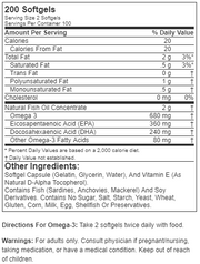 NOW Omega-3 1000mg Fish Oil Concentrate (200 Softgels) - NutriFirst Pte Ltd