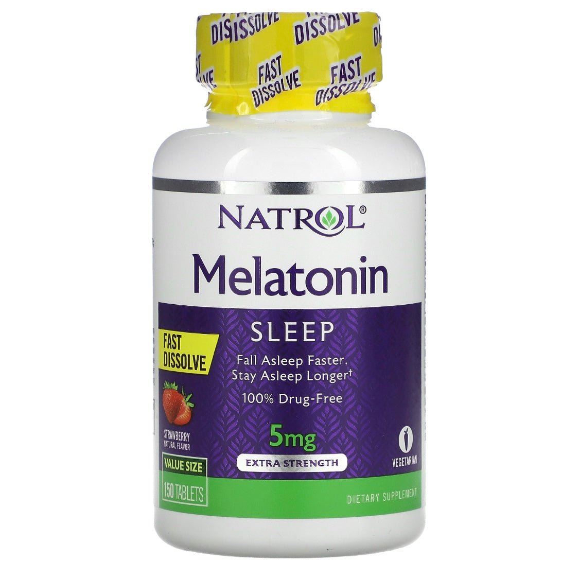 Natrol, Melatonin, Fast Dissolve, Extra Strength, Strawberry, 5 mg, 150 Tablets EXP May 2024 - NutriFirst Pte Ltd